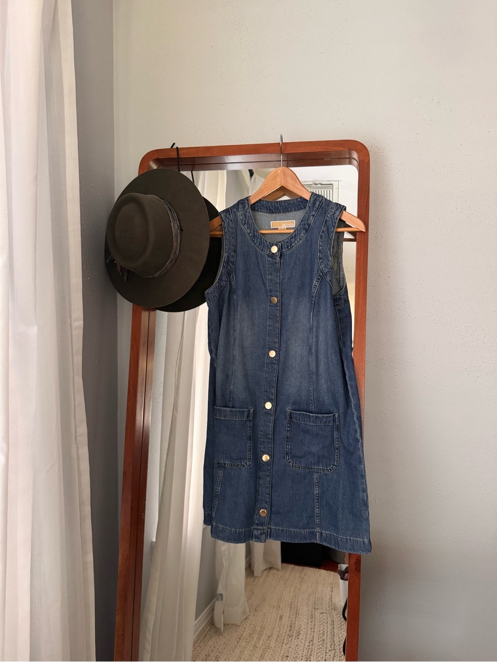 Michael Kors Denim Button-Front Shift Dress in Dark Blue